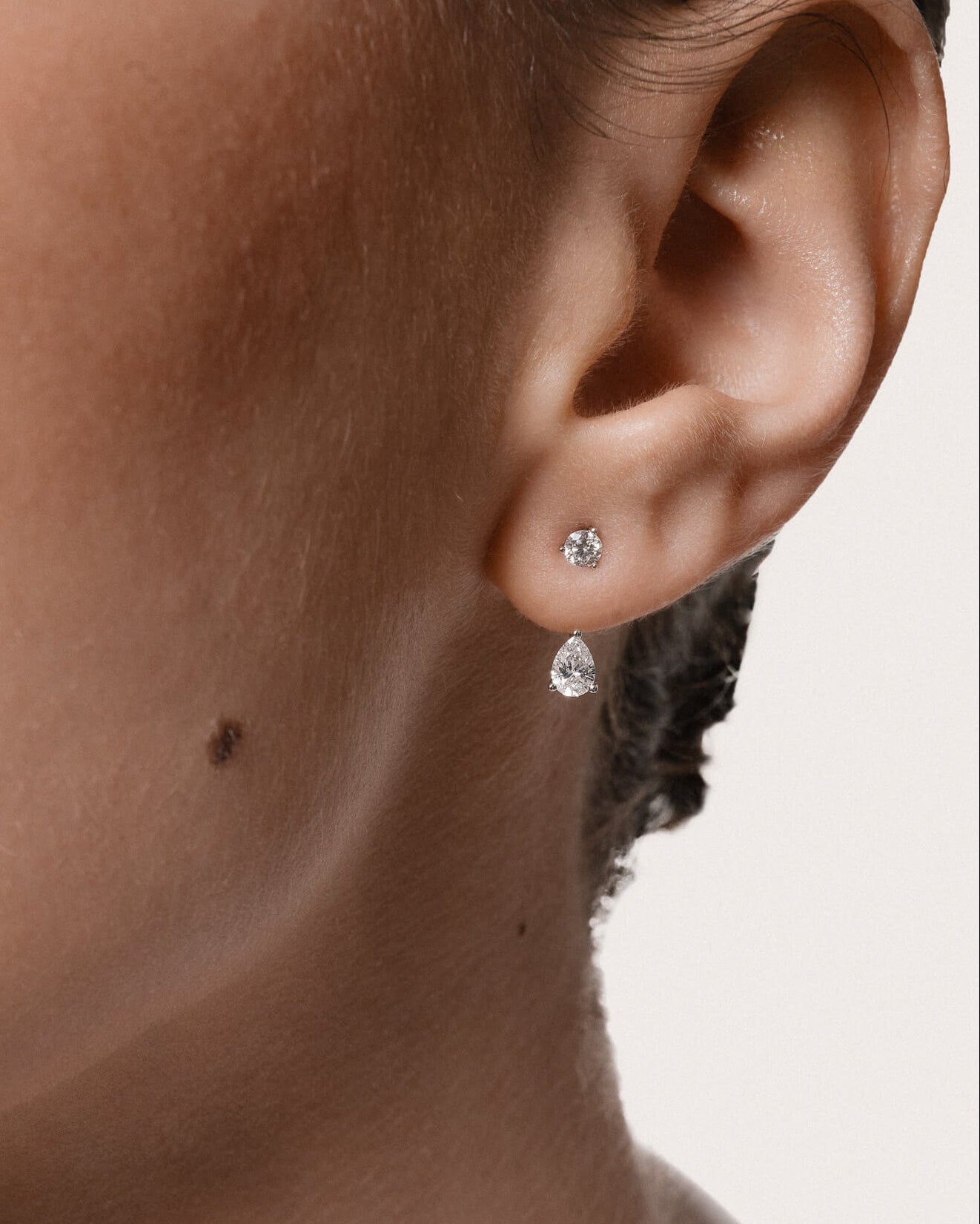 Pear Diamond Ear Jacket Earrings - Solid White Gold - Nara