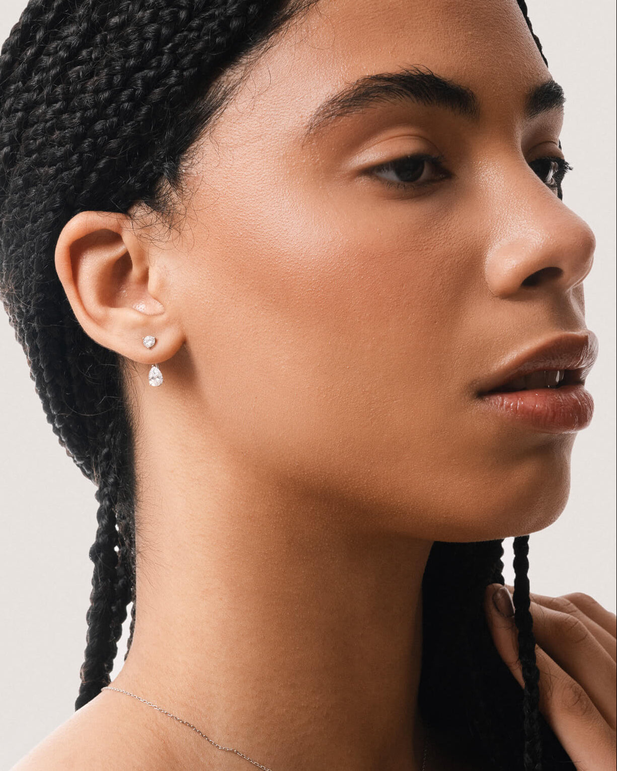 Pear Diamond Ear Jacket Earrings - Solid White Gold - Nara