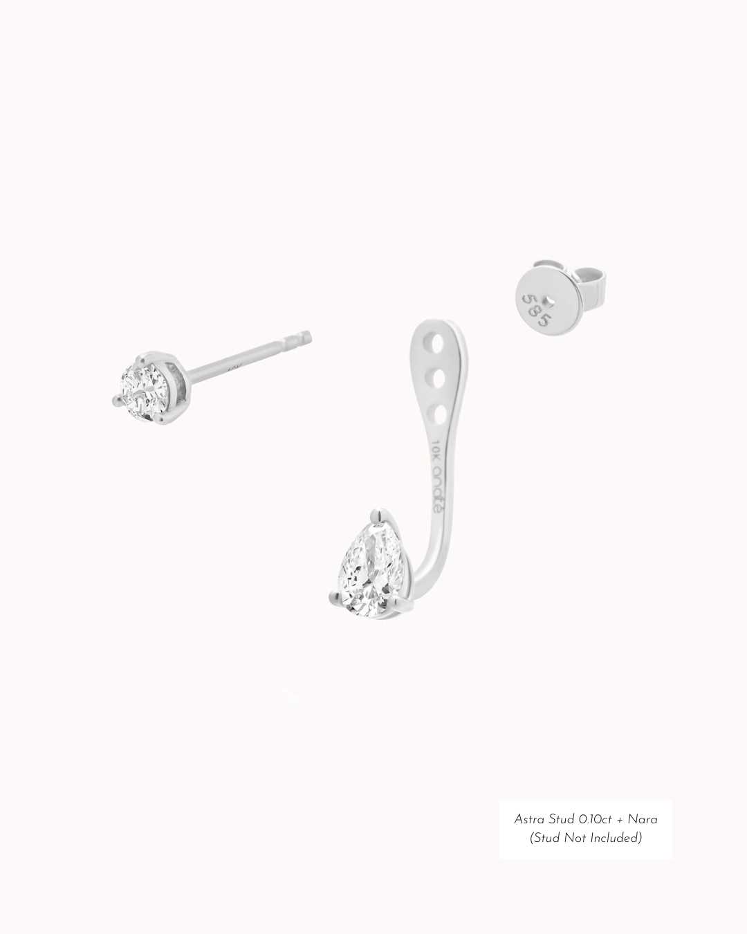 Pear Diamond Ear Jacket Earrings - Solid White Gold - Nara