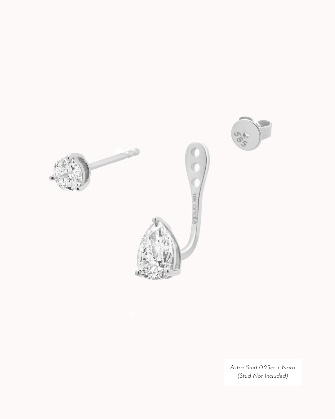 Pear Diamond Ear Jacket Earrings - Solid White Gold - Nara