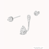 Nara pear diamond ear jacket earrings in solid white gold by Anate, matched pair, front view variant--0.50ct