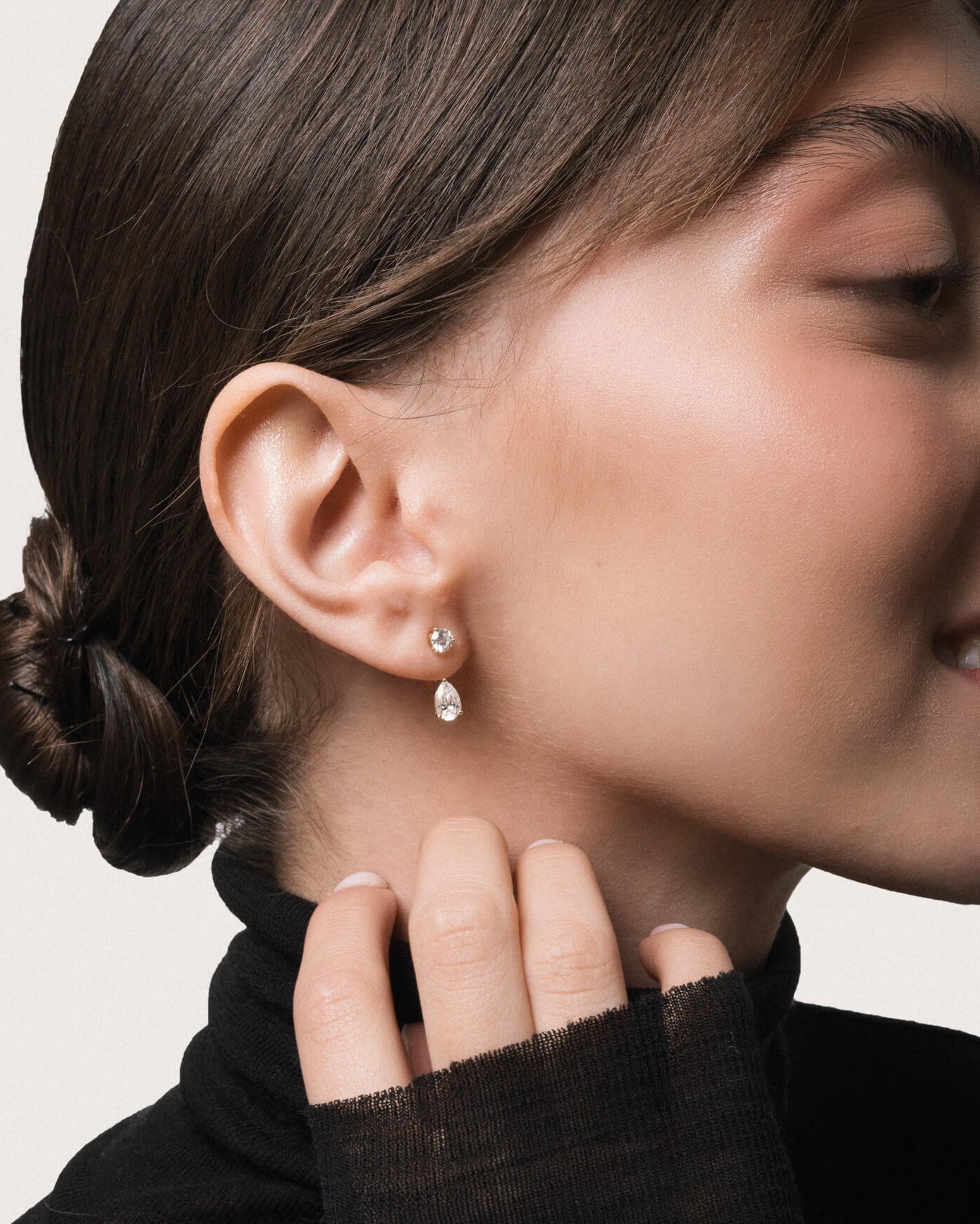 Pear Diamond Ear Jacket Earrings - Solid Yellow Gold - Nara