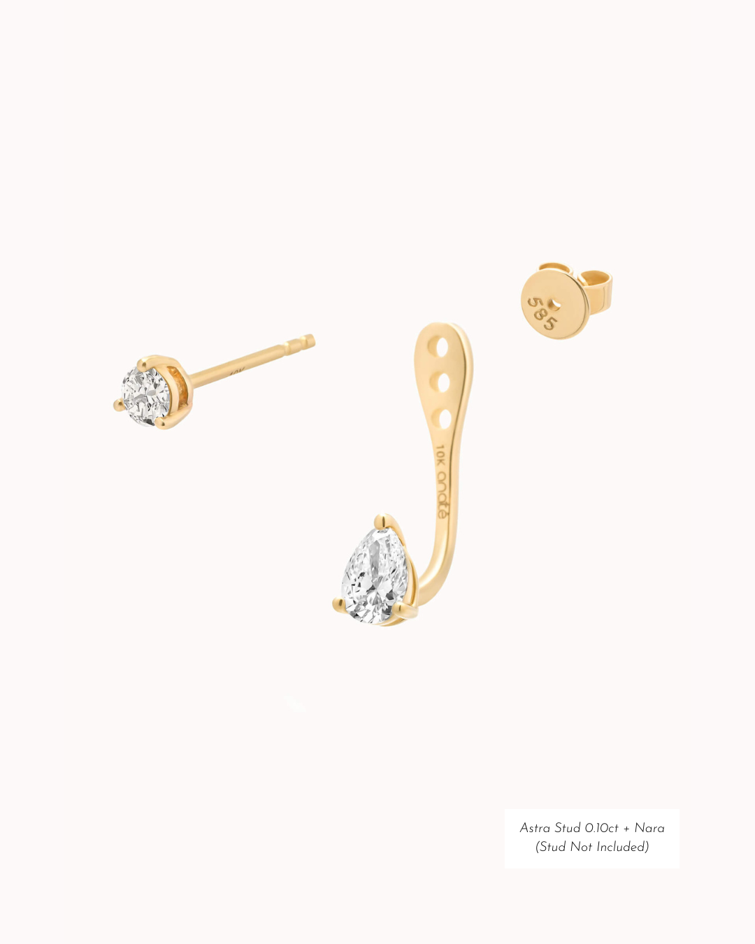 Pear Diamond Ear Jacket Earrings - Solid Yellow Gold - Nara
