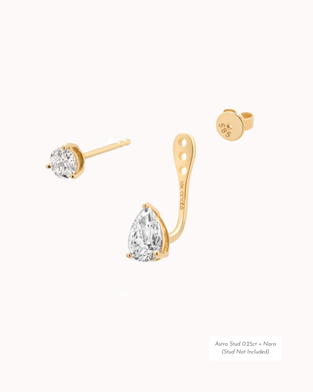 Pear Diamond Ear Jacket Earrings - Solid Yellow Gold - Nara