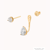 Nara pear diamond ear jacket earrings in solid yellow gold by Anate, matched pair, front view variant--0.50ct