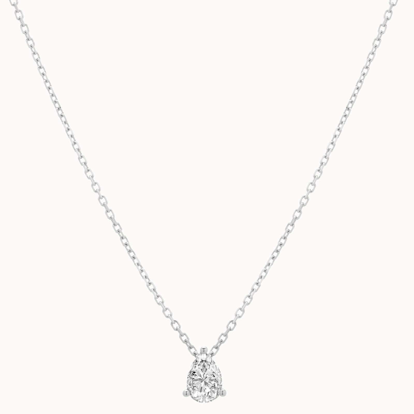 Liora pear diamond pendant in solid white gold by Anate, front view