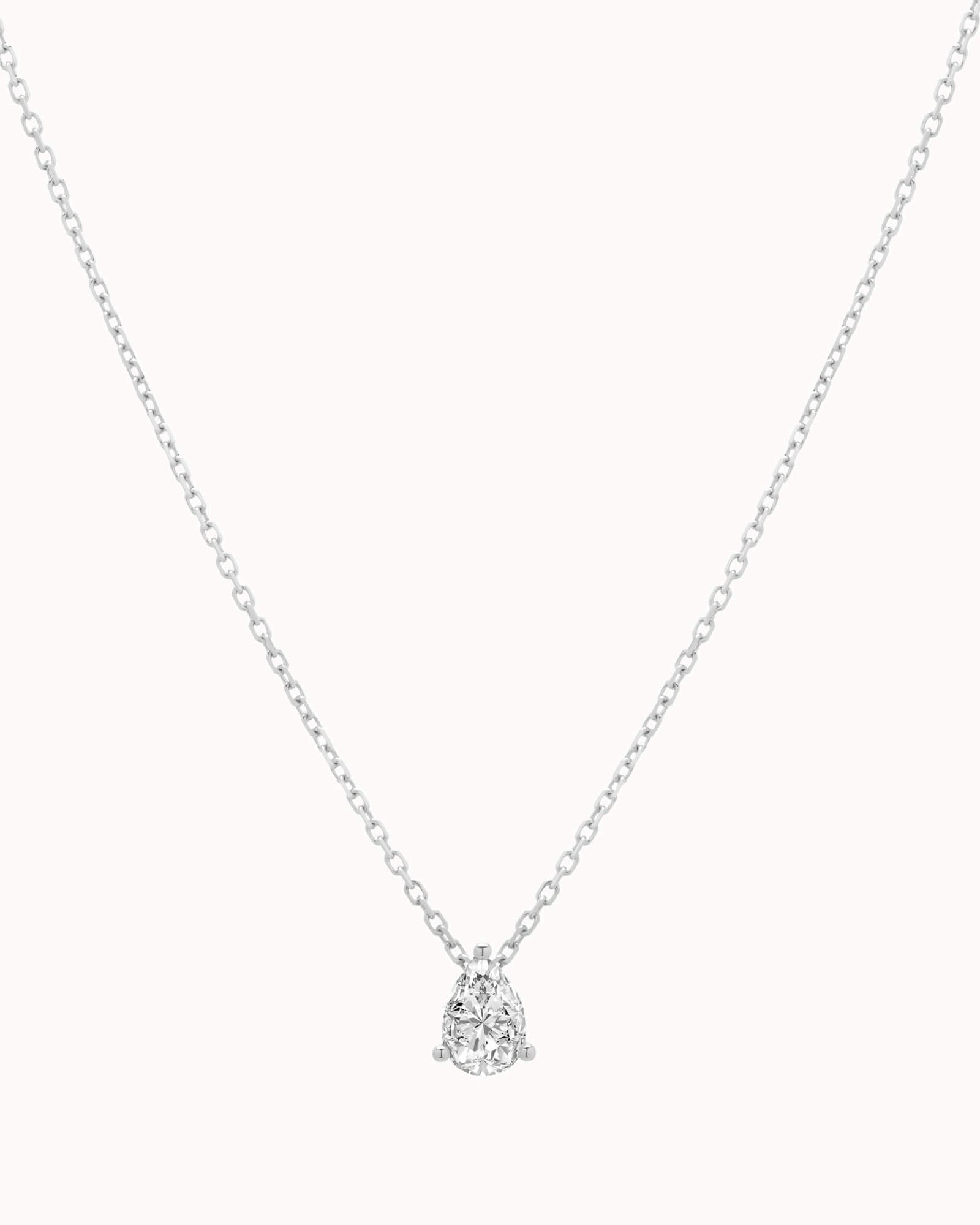 Liora pear diamond pendant in solid white gold by Anate, front view