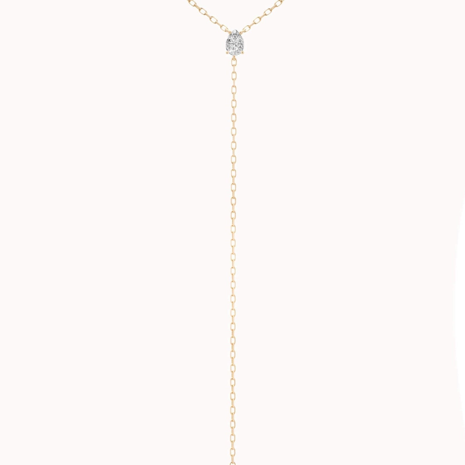 Kaia pear diamond tie necklace in solid yellow gold by Anate, front view