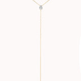 Kaia pear diamond tie necklace in solid yellow gold by Anate, front view