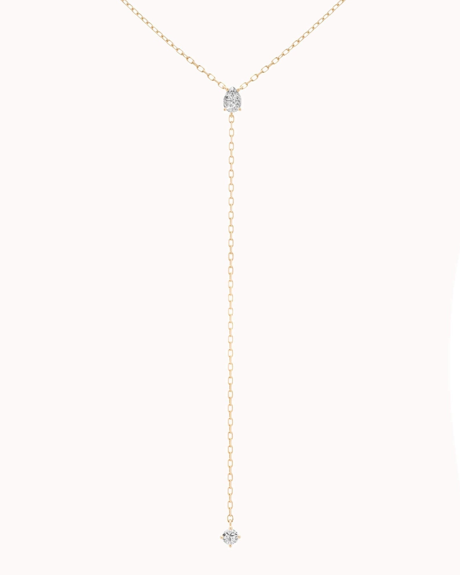 Kaia pear diamond tie necklace in solid yellow gold by Anate, front view