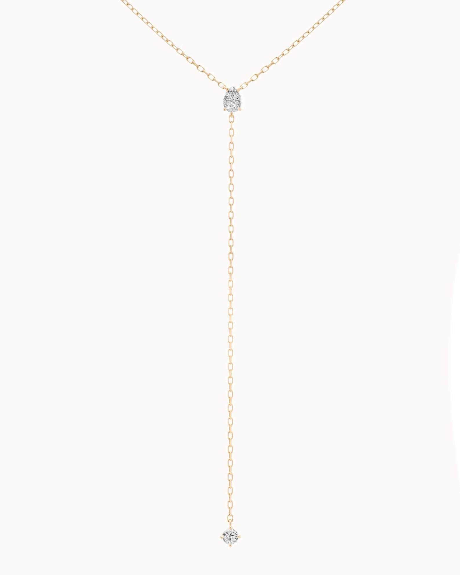Kaia pear diamond tie necklace in solid yellow gold by Anate, front view