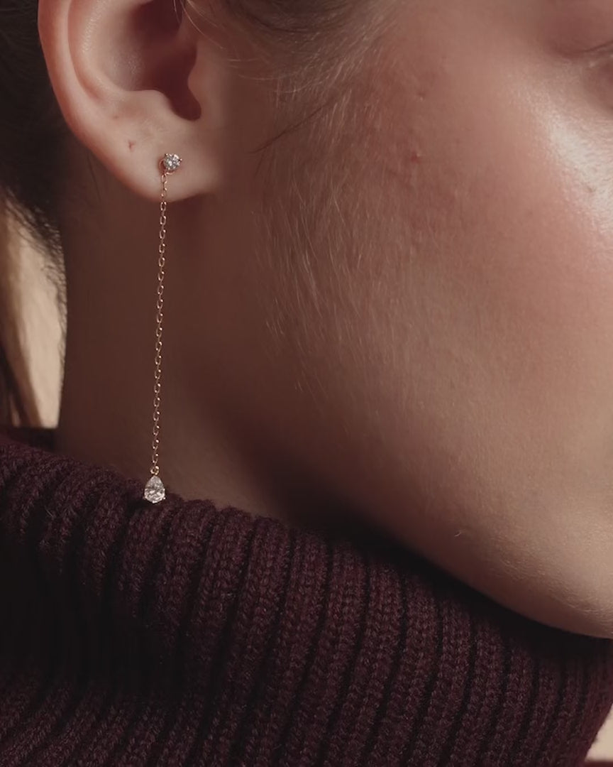 Talya pear diamond drop earrings in solid yellow gold by Anaté, product video