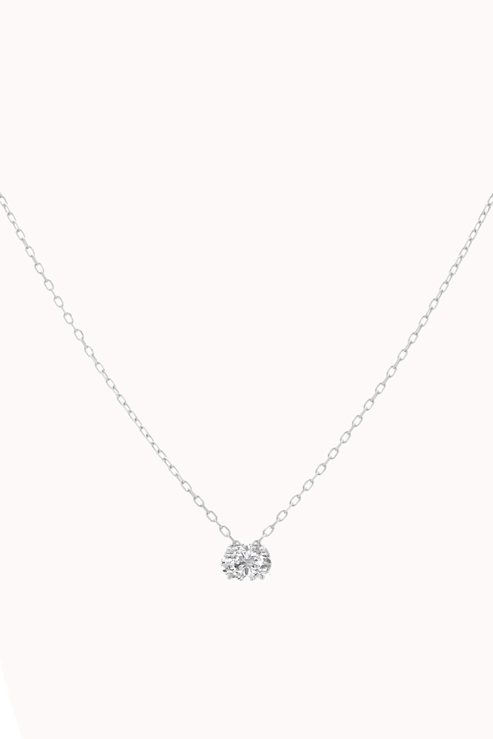 Elara reversible oval diamond pendant in solid white gold by Anate, front view