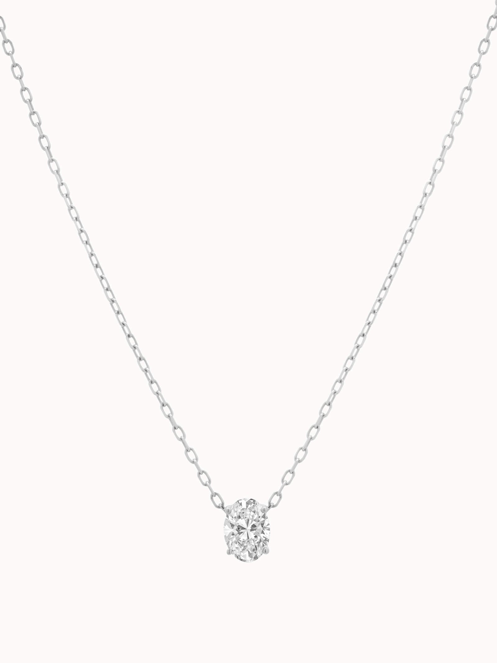 Elara reversible oval diamond pendant in solid white gold by Anate, front view