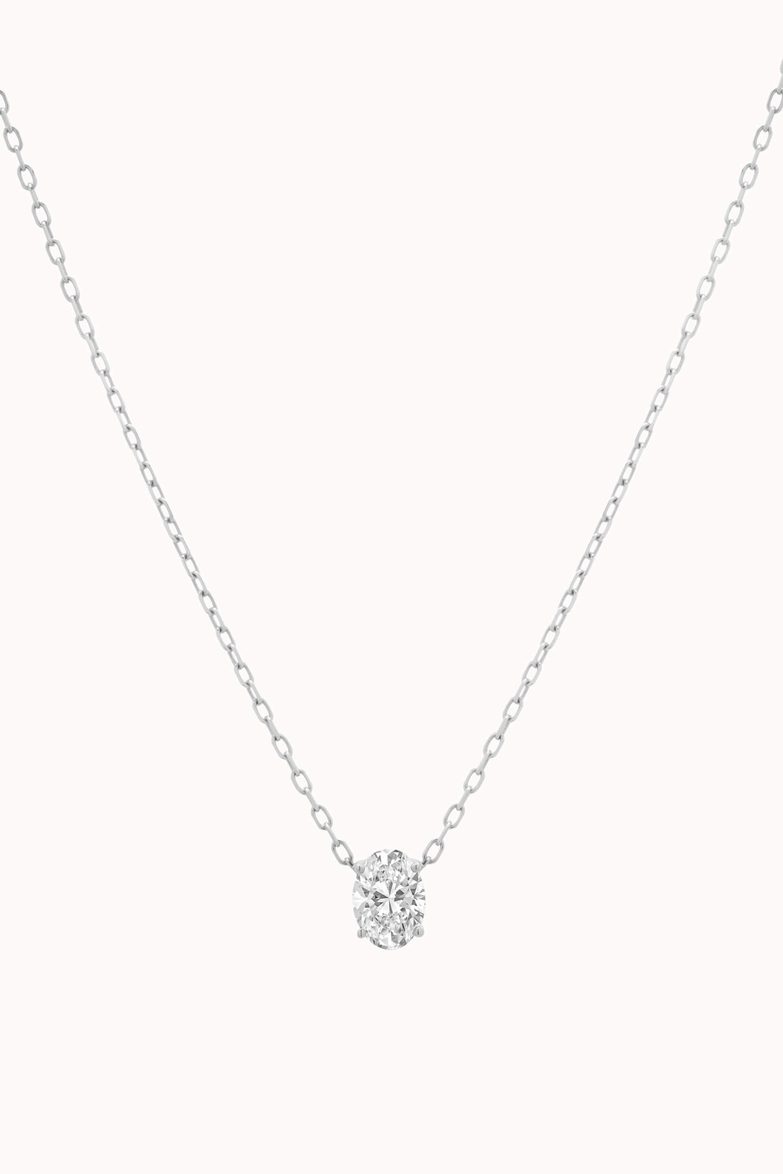 Elara reversible oval diamond pendant in solid white gold by Anate, front view