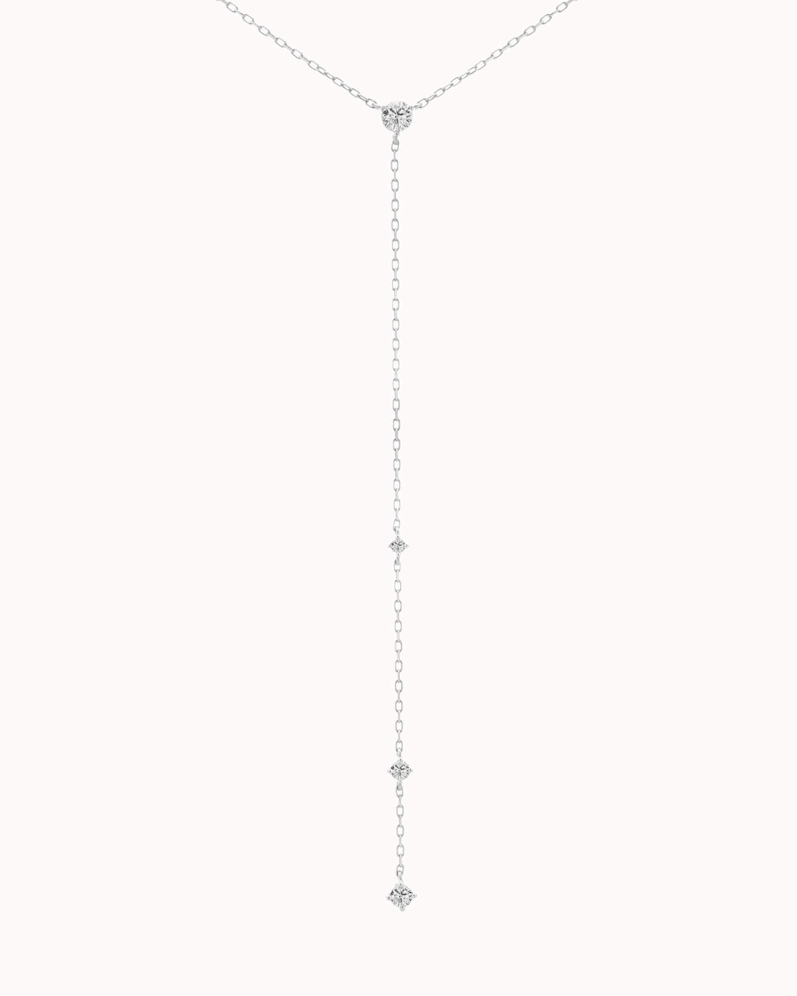 Luna round diamond tie necklace in solid white gold by Anate, close-up of the pendant