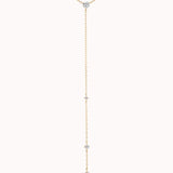 Luna round diamond tie necklace in solid yellow gold by Anate, close-up of the pendant