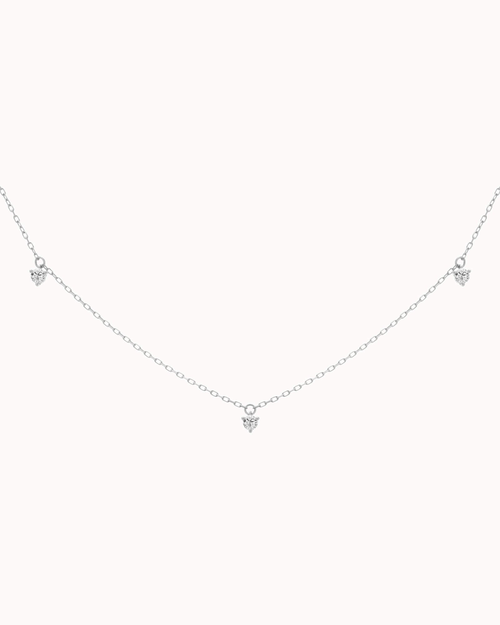 Elio three diamond necklace in solid white gold by Anate, front view