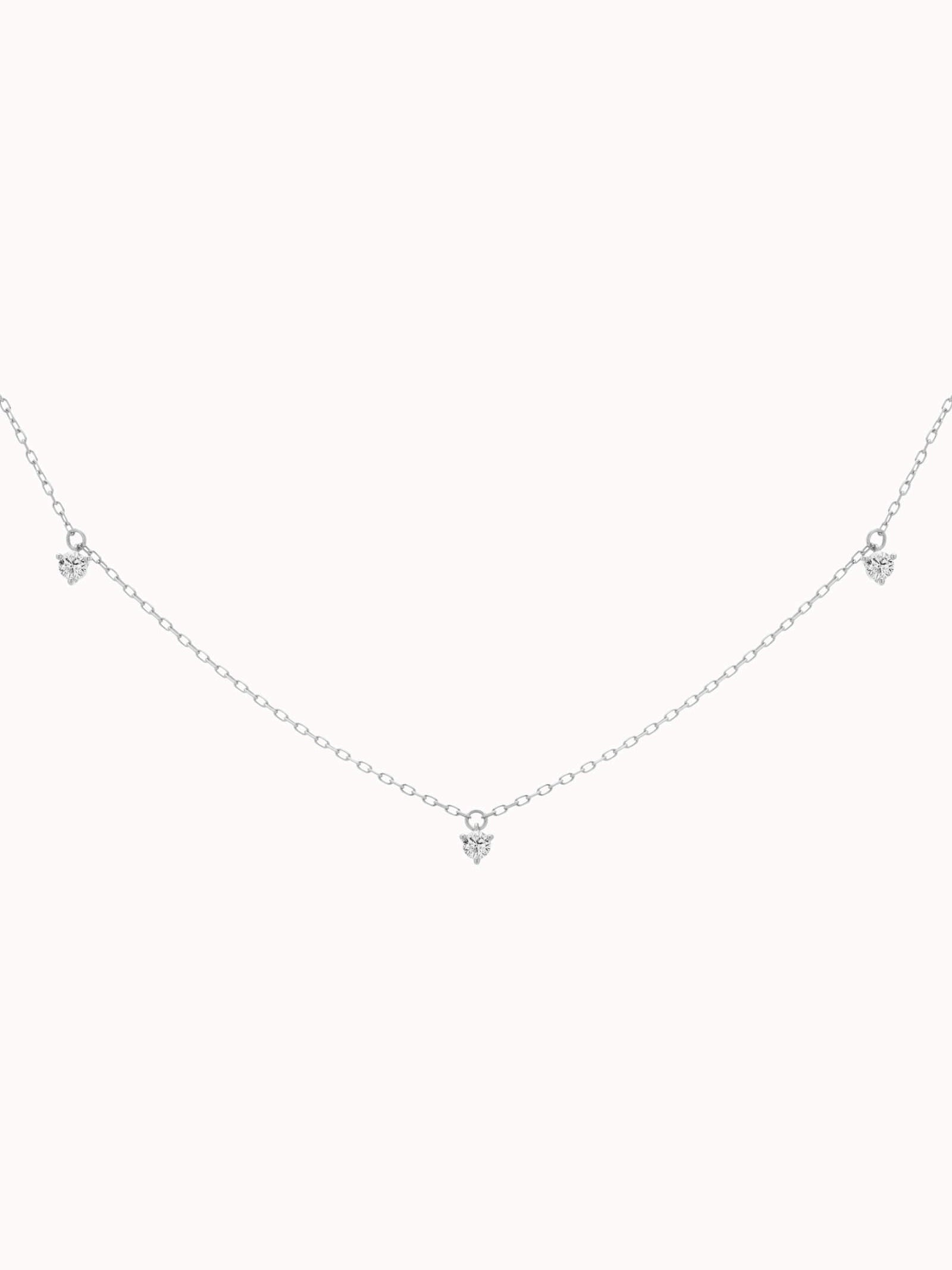 Elio three diamond necklace in solid white gold by Anate, front view