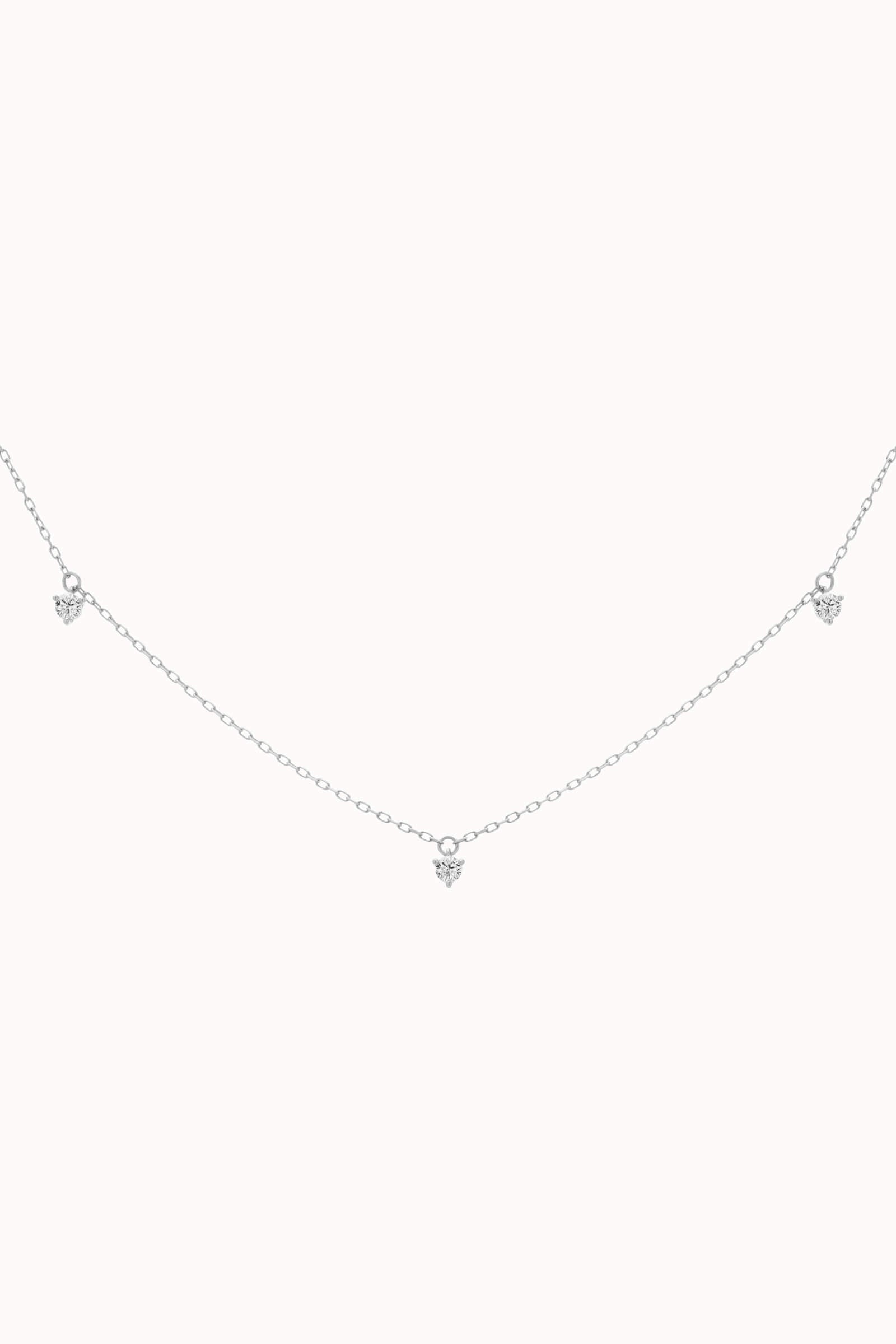 Elio three diamond necklace in solid white gold by Anate, front view