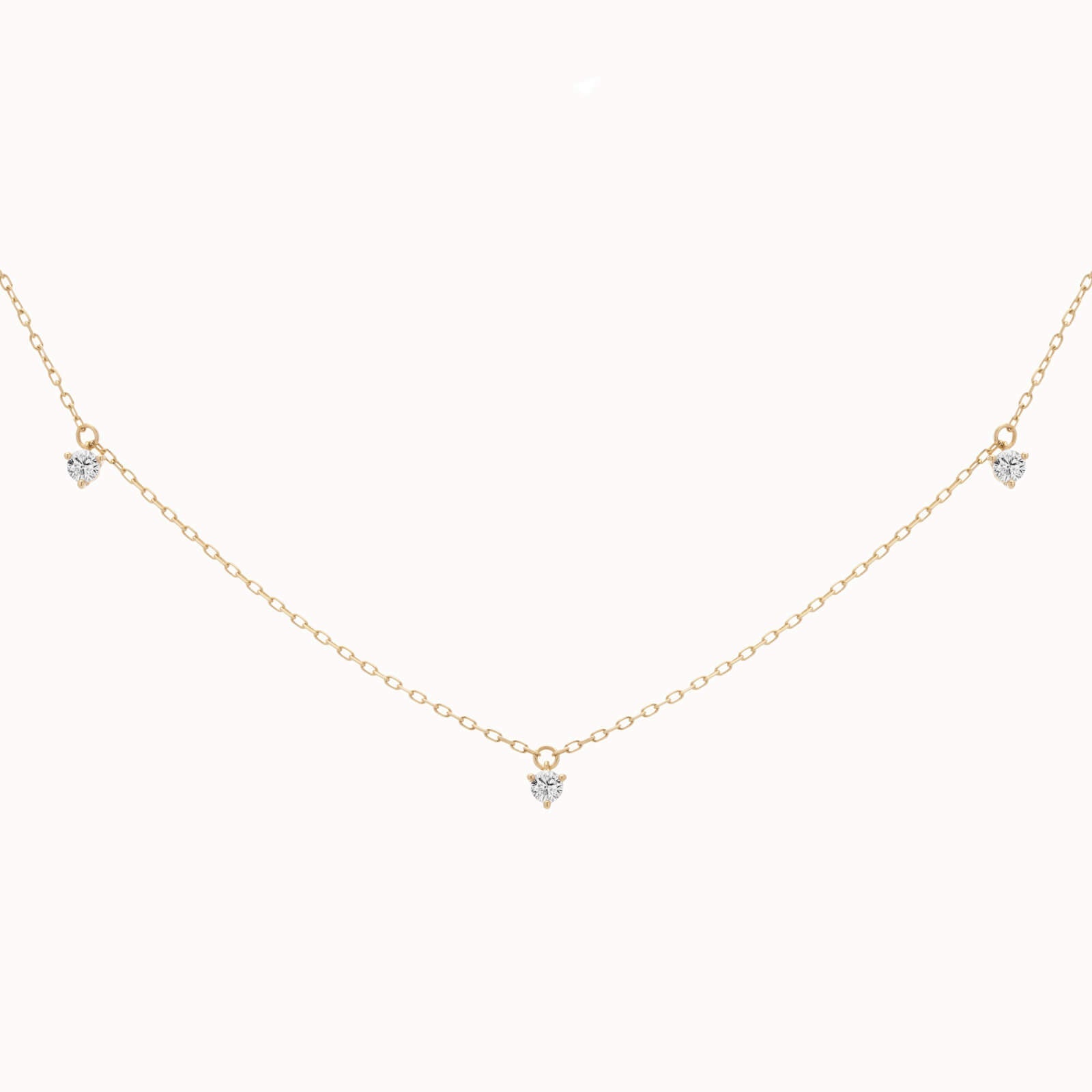 Elio three diamond necklace in solid yellow gold by Anate, front view